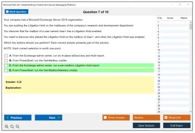Microsoft MS-201 Implementing a Hybrid and Secure Messaging Platform Practice test exam simulator test engine exam Prep practice test questions answers Image 7