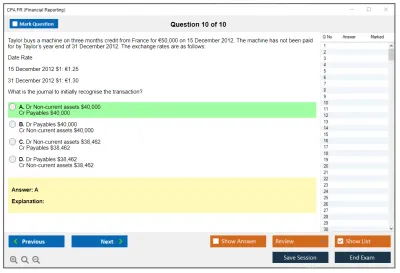 CPA FR Financial Reporting Practice test exam simulator test engine exam Prep practice test questions answers Image 10