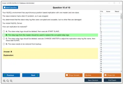 Oracle 1z0-908 MySQL 8.0 Database Administrator Practice test exam simulator test engine exam Prep practice test questions answers Image 10