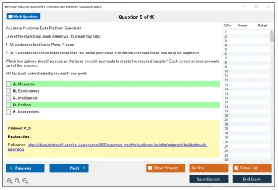 Microsoft MB-260 Microsoft Dynamics 365 Customer Insights (Data) Specialist Practice test exam simulator test engine exam Prep practice test questions answers Image 5