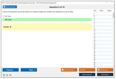 SAP C_TS413_2021 SAP Certified Associate - SAP S/4HANA Asset Management Practice test exam simulator test engine exam Prep practice test questions answers Image 9