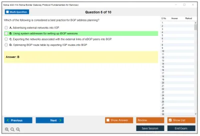 Nokia 4A0-114 Nokia Border Gateway Protocol Fundamentals for Services Practice test exam simulator test engine exam Prep practice test questions answers Image 6