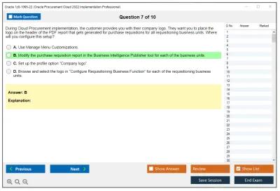 Oracle 1z0-1065-22 Oracle Procurement Cloud 2022 Implementation Professional Practice test exam simulator test engine exam Prep practice test questions answers Image 7