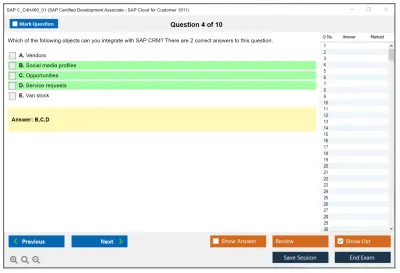 SAP C_C4H460_01 SAP Certified Development Associate - SAP Cloud for Customer 1911 Practice test exam simulator test engine exam Prep practice test questions answers Image 4