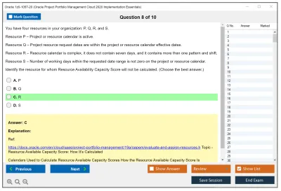 Oracle 1z0-1057-20 Oracle Project Portfolio Management Cloud 2020 Implementation Essentials Practice test exam simulator test engine exam Prep practice test questions answers Image 8