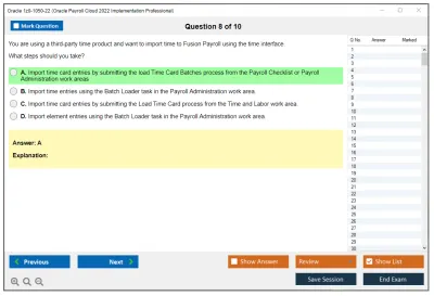 Oracle 1z0-1050-22 Oracle Payroll Cloud 2022 Implementation Professional Practice test exam simulator test engine exam Prep practice test questions answers Image 8