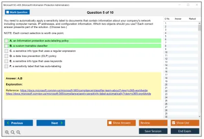 Microsoft SC-400 Microsoft Information Protection Administrator Practice test exam simulator test engine exam Prep practice test questions answers Image 5