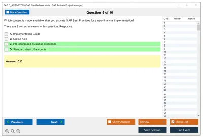 SAP C_ACTIVATE05 SAP Certified Associate - SAP Activate Project Manager Practice test exam simulator test engine exam Prep practice test questions answers Image 5