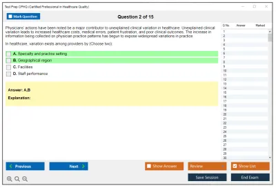 Test Prep CPHQ Certified Professional in Healthcare Quality Examination Practice test exam simulator test engine exam Prep practice test questions answers Image 2