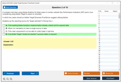 Adobe AD0-E406 Adobe Target Business Practitioner Expert Practice test exam simulator test engine exam Prep practice test questions answers Image 2