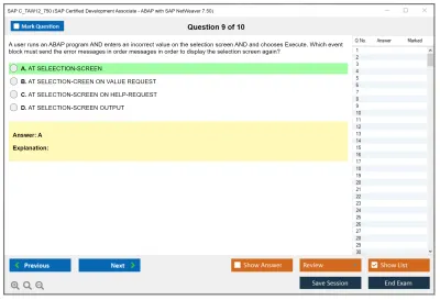 SAP C_TAW12_750 SAP Certified Associate - Developer - ABAP with SAP NetWeaver 7.50 Practice test exam simulator test engine exam Prep practice test questions answers Image 9