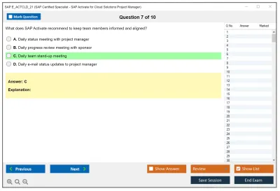 SAP E_ACTCLD_21 SAP Certified Specialist - SAP Activate for Cloud Solutions Project Manager Practice test exam simulator test engine exam Prep practice test questions answers Image 7