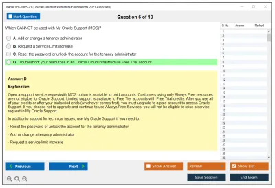 Oracle 1z0-1085-21 Oracle Cloud Infrastructure Foundations 2021 Associate Practice test exam simulator test engine exam Prep practice test questions answers Image 6