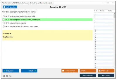 Palo Alto Networks PCNSA Palo Alto Networks Certified Network Security Administrator (PAN-OS 10.0) Practice test exam simulator test engine exam Prep practice test questions answers Image 12