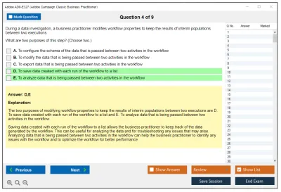 Adobe AD0-E327 Adobe Campaign Classic Business Practitioner - Certified Expert Practice test exam simulator test engine exam Prep practice test questions answers Image 4