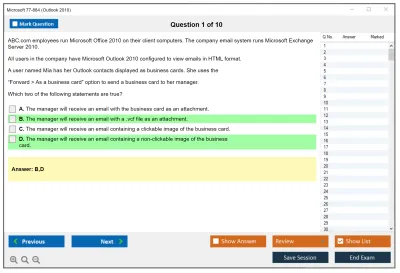 Microsoft 77-884 Outlook 2010 Practice test exam simulator test engine exam Prep practice test questions answers Image 1