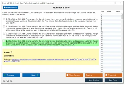 Oracle 1z0-1041-22 Oracle Cloud Platform Enterprise Analytics 2022 Professional Practice test exam simulator test engine exam Prep practice test questions answers Image 8