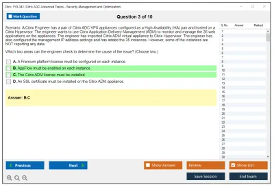 Citrix 1Y0-341 Citrix ADC Advanced Topics - Security. Management and Optimization (CCP-N) Practice test exam simulator test engine exam Prep practice test questions answers Image 3