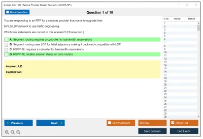 Juniper JN0-1362 Service Provider Design Specialist (JNCDS-SP) Practice test exam simulator test engine exam Prep practice test questions answers Image 1
