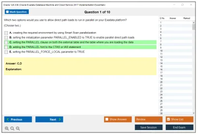 Oracle 1z0-338 Oracle Exadata Database Machine and Cloud Service 2017 Implementation Essentials Practice test exam simulator test engine exam Prep practice test questions answers Image 1