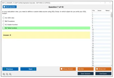 SAP C_HANAIMP_15 SAP Certified Application Associate - SAP HANA 2.0 (SPS03) Practice test exam simulator test engine exam Prep practice test questions answers Image 7