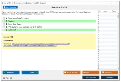 Oracle 1z0-931-20 Oracle Autonomous Database Cloud 2020 Specialist Practice test exam simulator test engine exam Prep practice test questions answers Image 3
