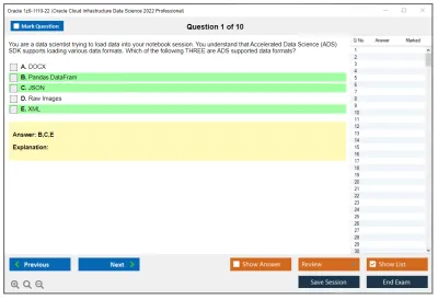 Oracle 1z0-1110-22 Oracle Cloud Infrastructure Data Science 2022 Professional Practice test exam simulator test engine exam Prep practice test questions answers Image 1