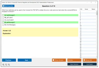 Oracle 1z0-1034-22 Oracle B2C Service Integration and Development 2022 Implementation Professional Practice test exam simulator test engine exam Prep practice test questions answers Image 2