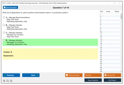 SAP C_HYMC_1802 SAP Certified Technology - SAP Marketing Cloud (1802) Implementation Practice test exam simulator test engine exam Prep practice test questions answers Image 7
