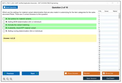 SAP C_TS411_2021 SAP Certified Application Associate - SAP S/4HANA R&D Engineering Practice test exam simulator test engine exam Prep practice test questions answers Image 2
