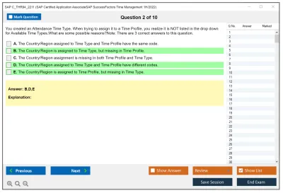 SAP C_THR94_2211 SAP Certified Application AssociateSAP SuccessFactors Time Management 1H/2022 Practice test exam simulator test engine exam Prep practice test questions answers Image 2