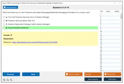 Avaya 72400X Avaya Equinox Solution with Avaya Aura Collaboration Applications Support Exam Practice test exam simulator test engine exam Prep practice test questions answers Image 8
