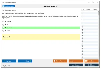 Cima P3 Risk Management Practice test exam simulator test engine exam Prep practice test questions answers Image 15