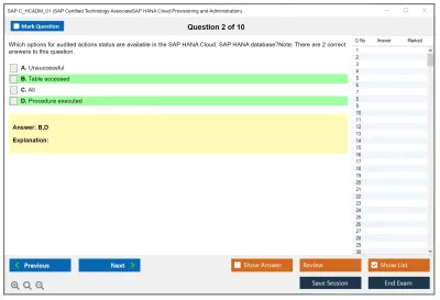 SAP C_HCADM_01 SAP Certified Technology AssociateSAP HANA Cloud Provisioning and Administration Practice test exam simulator test engine exam Prep practice test questions answers Image 2