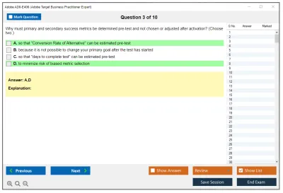 Adobe AD0-E406 Adobe Target Business Practitioner Expert Practice test exam simulator test engine exam Prep practice test questions answers Image 3