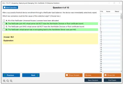 Citrix 1Y0-371 Designing, Deploying and Managing Citrix XenMobile 10 Enterprise Solutions Practice test exam simulator test engine exam Prep practice test questions answers Image 4