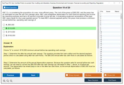 Test Prep CPA-Test Certified Public Accountant Test: Auditing and Attestation, Business Environment and Concepts, Financial Accounting and Reporting, Regulation Practice test exam simulator test engine exam Prep practice test questions answers Image 19