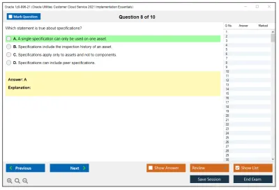 Oracle 1z0-996-21 Oracle Utilities Customer Cloud Service 2021 Implementation Essentials Practice test exam simulator test engine exam Prep practice test questions answers Image 8