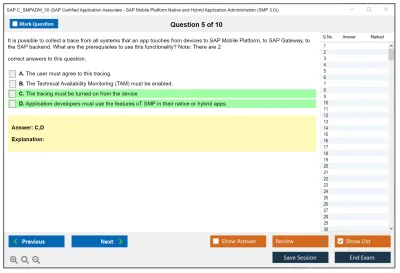 SAP C_SMPADM_30 SAP Certified Associate - SAP Mobile Platform Native and Hybrid Application Administration (SMP 3.0) Practice test exam simulator test engine exam Prep practice test questions answers Image 5