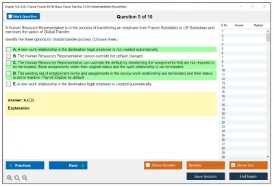 Oracle 1z0-329 Oracle Fusion HCM Base Cloud Service 2016 Implementation Essentials Practice test exam simulator test engine exam Prep practice test questions answers Image 5