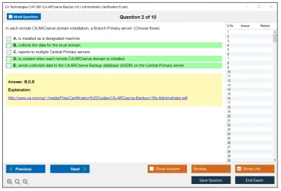 CA Technologies CAT-380 CA ARCserve Backup r16.x Administrator Certification Exam Practice test exam simulator test engine exam Prep practice test questions answers Image 2