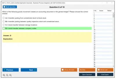 SAP C_TS410_2020 SAP Certified Associate - Business Process Integration with SAP S/4HANA 2020 Practice test exam simulator test engine exam Prep practice test questions answers Image 6