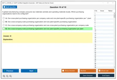 SAP C_C4H450_21 SAP Certified Associate - Integration Consultant - SAP Sales and Service Cloud Practice test exam simulator test engine exam Prep practice test questions answers Image 10
