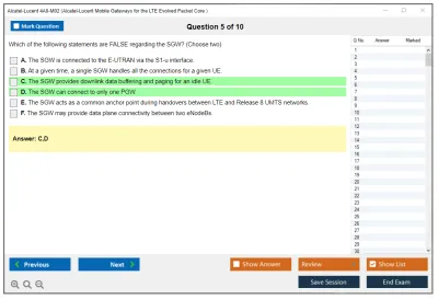 Alcatel-Lucent 4A0-M02 Alcatel-Lucent Mobile Gateways for the LTE Evolved Packet Core  Practice test exam simulator test engine exam Prep practice test questions answers Image 5