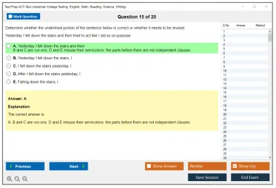 Test Prep ACT-Test American College Testing: English, Math, Reading, Science, Writing Practice test exam simulator test engine exam Prep practice test questions answers Image 15