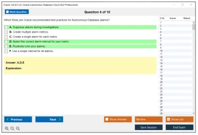 Oracle 1z0-931-22 Oracle Autonomous Database Cloud 2022 Professional Practice test exam simulator test engine exam Prep practice test questions answers Image 4