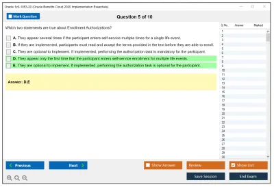 Oracle 1z0-1053-20 Oracle Benefits Cloud 2020 Implementation Essentials Practice test exam simulator test engine exam Prep practice test questions answers Image 5