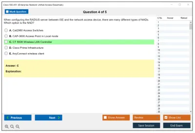 Cisco 500-451 Enterprise Network Unified Access Essentials (ENUAE) Practice test exam simulator test engine exam Prep practice test questions answers Image 4