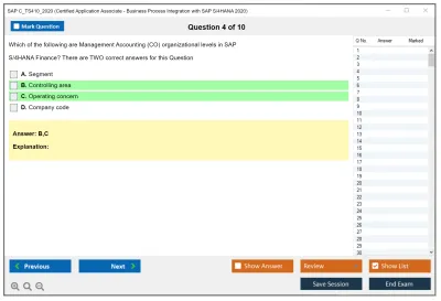 SAP C_TS410_2020 SAP Certified Associate - Business Process Integration with SAP S/4HANA 2020 Practice test exam simulator test engine exam Prep practice test questions answers Image 4