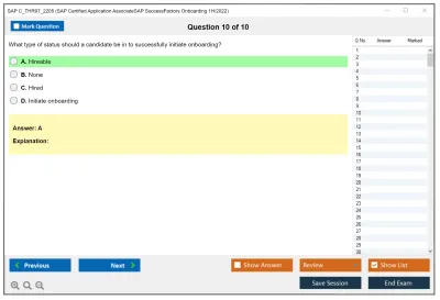 SAP C_THR97_2205 SAP Certified Application AssociateSAP SuccessFactors Onboarding 1H/2022 Practice test exam simulator test engine exam Prep practice test questions answers Image 10